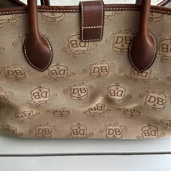 Y2K Dooney & Bourke DB Logo Double Handle Tote Brown Fabric Leather Accents - Picture 10 of 16